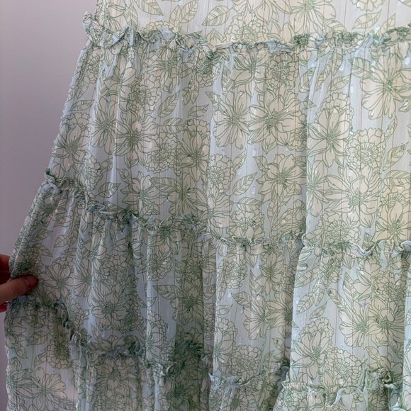 Tahari Girls Floral Metallic Striped Tiered Dress - Picture 2 of 12